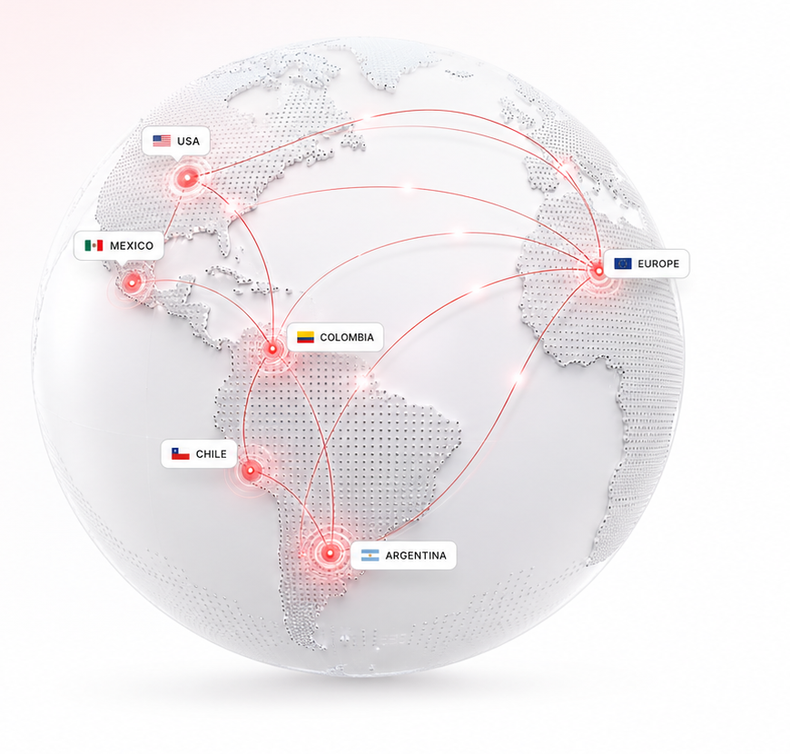 RaeniX global payment network connecting the USA, Mexico, Colombia, Chile, Argentina and Europe